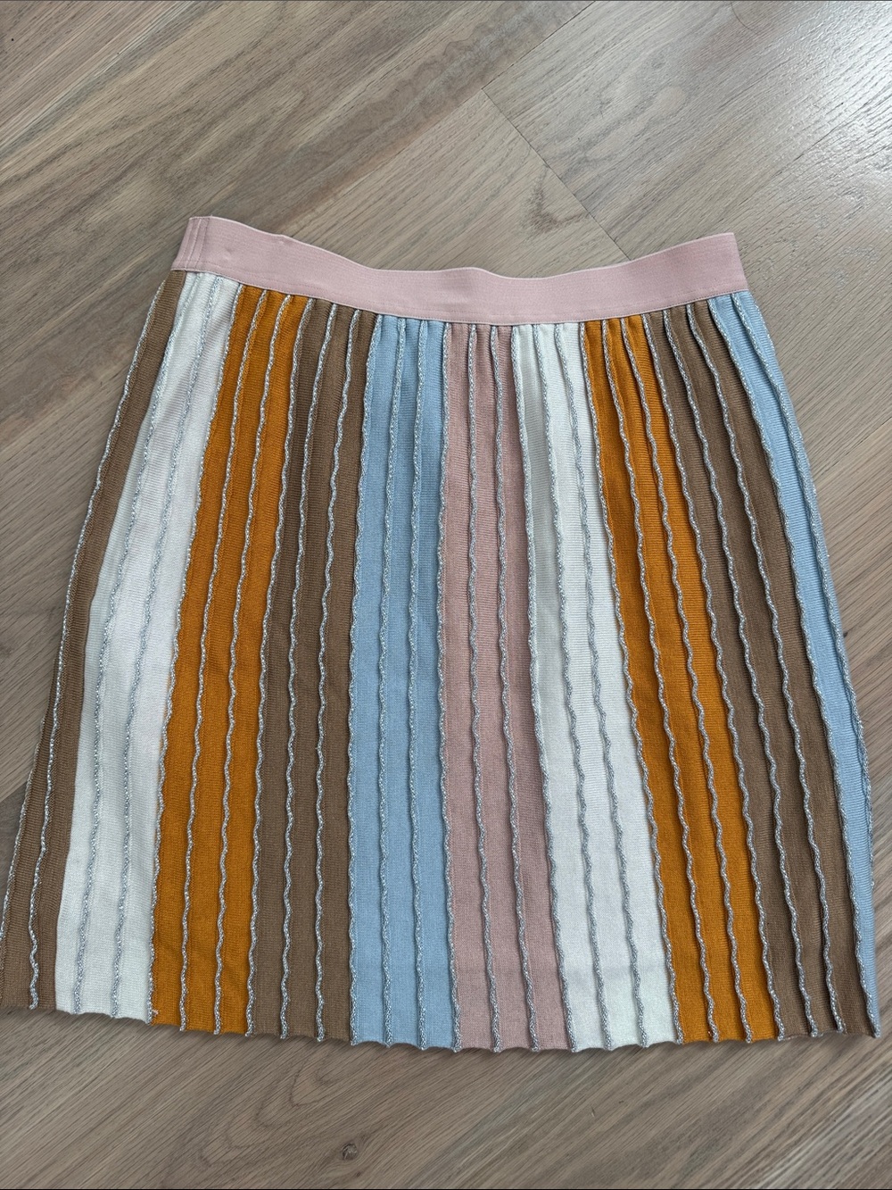 Eva Franco Anthropologie Striped Metallic Knit Mini Skirt Large Pink Ochre